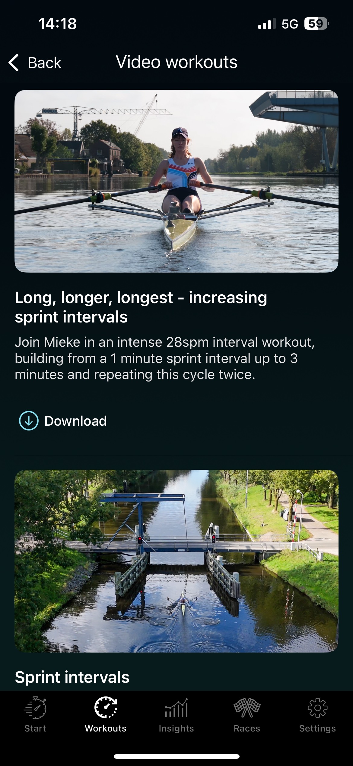 SmartRow app screen 1