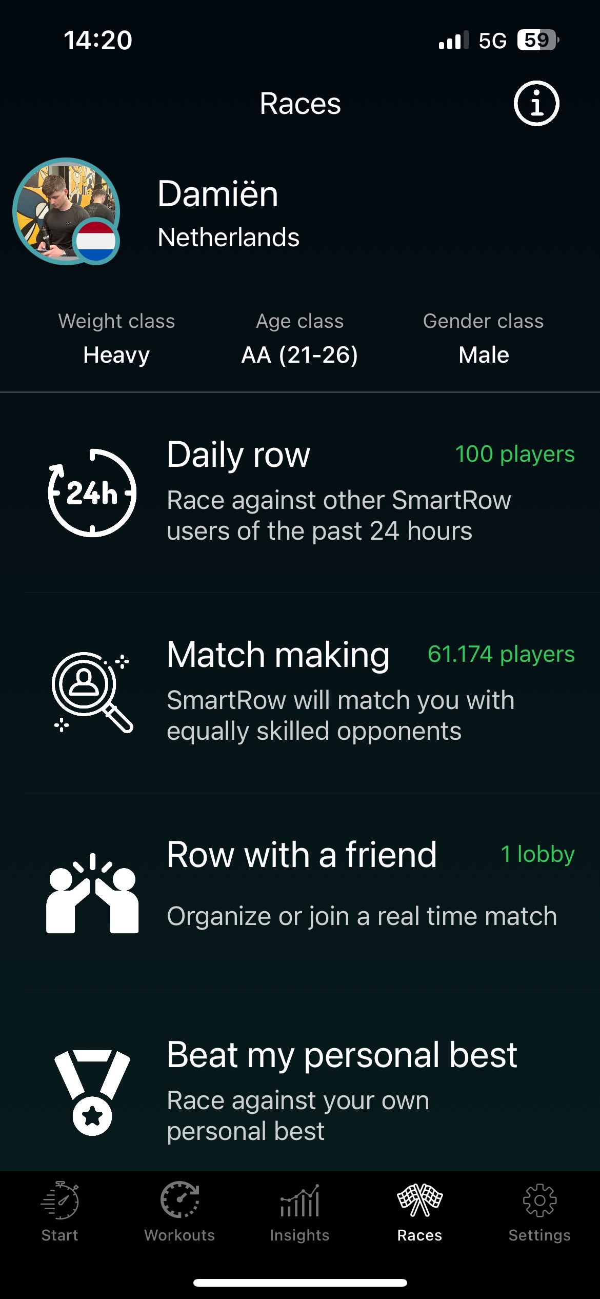 SmartRow app screen 6