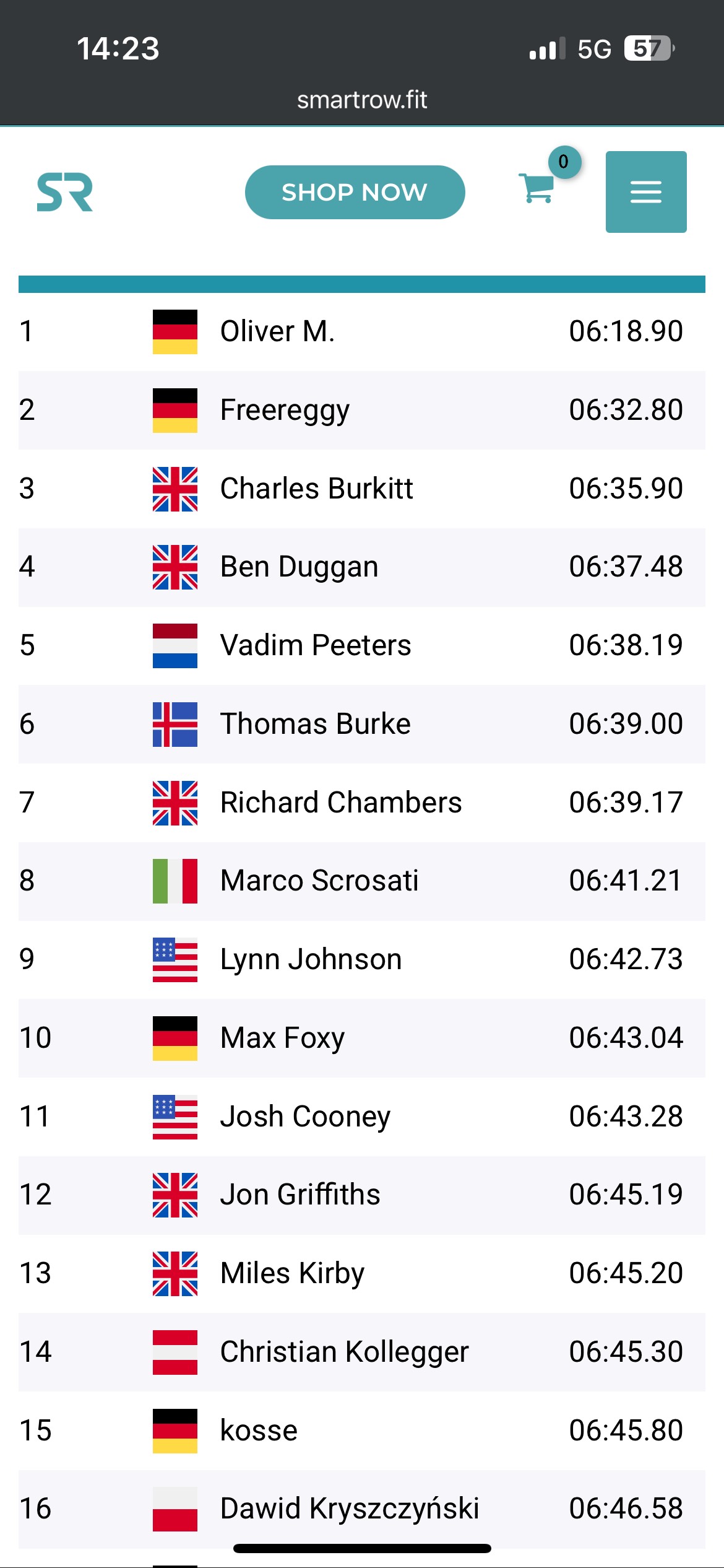 SmartRow app screen 4